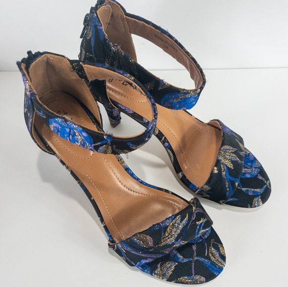 Style & Co Paycee Two-piece Dress Sandals Blue Floral Brocade -5 - Picture 3 of 4